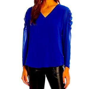 NWT Calvin Klein Solid Chiffon V-Neck Cinched Shoulder
Detail Long Sleeve Cobalt
